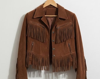Handmade Brown Suede Fringe Jacket – Western Style Boho Outerwear