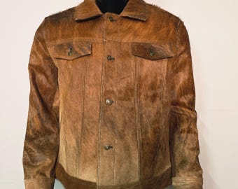 Handmade Brown Hair On Hide Jacket – Mens Western Jacket, Cowboy Trucker Style