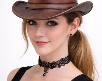 Brown Leather Top Hat – Handmade Steampunk Western Cowboy Hat