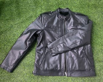 Handmade Black Leather Mens Jacket – Warm Fur Lined Biker Winter Coat