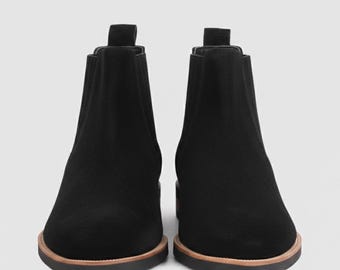Handmade Black Suede Chelsea Boots – Mens Ankle Boots for Formal Wedding
