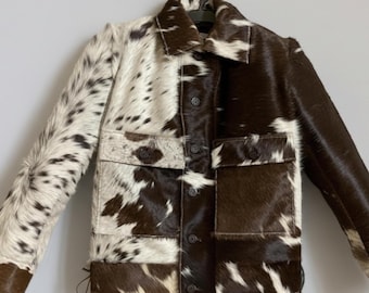 Women’s Cow Print Leather Jacket, Genuine Hair on Cowhide Coat, Rodeo Cowboy Style