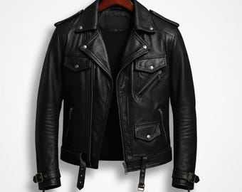 Handmade Black Leather Jacket – Men's Classic Biker Motorcycle Style