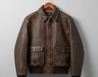 Handcrafted  Distressed Brown Leather Jacket – Men's Classic A2 Aviator Coat