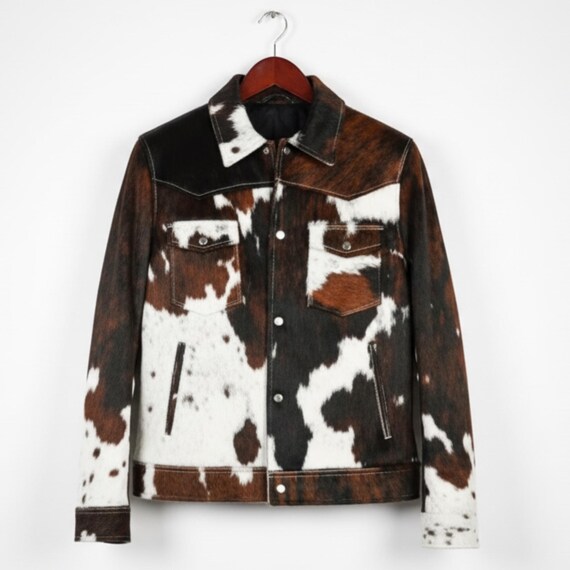 Western Biker Cowhide Leather Jacket, Brown Hair on Hide Coat