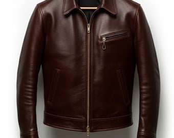 Handmade Brown Real Leather Jacket Men – Vintage Cafe Racer Coat