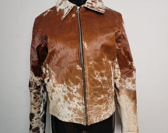 Men's Hair-on-Hide Cowhide Trucker Jacket: Western Leather Coat