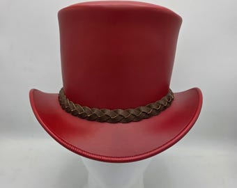 Handgemachter roter Leder Zylinder - Steampunk Goth Cosplay Accessoire