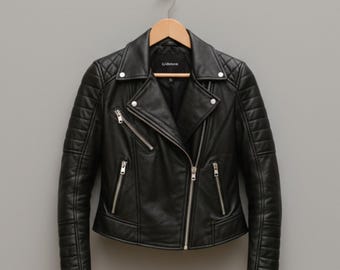 Handmade Black Leather Jacket – Women's Moto Style Biker Jacket Gift