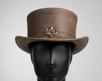 Handmade Brown Leather Top Hat – Steampunk Rock Warpig Hat Gift