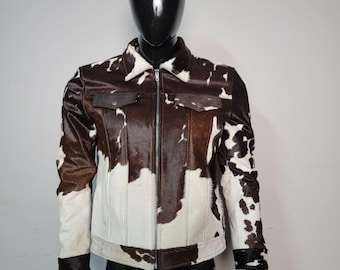 Handmade Brown Cowhide Jacket – Western Hair on Hide Leather Biker Coat for Men