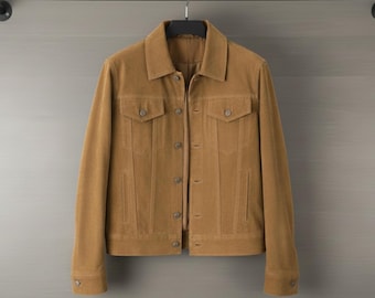 Handmade Brown Suede Trucker Jacket: Western Style Coat