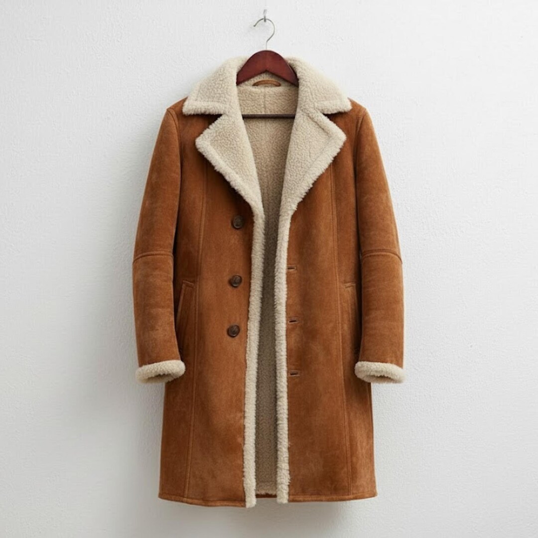 Vintage Brown Suede Shearling Coat 18 20
