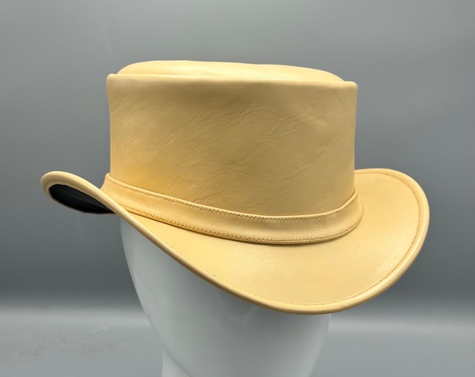 Featured listing image: Golden Leather Top Hat – Handmade Steampunk Victorian Costume Hat