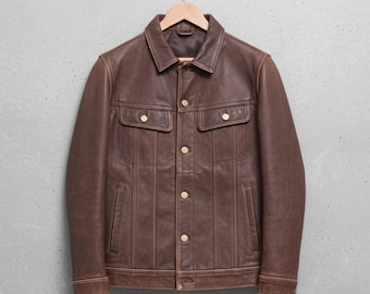 Handmade Brown Leather Jacket – Genuine Mens Outerwear, Classic Style for Everyday Wear.