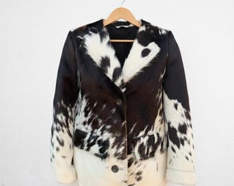 Handmade Black and White Cowhide Jacket – Mens Western Wear, Real Hair On Hide Coat