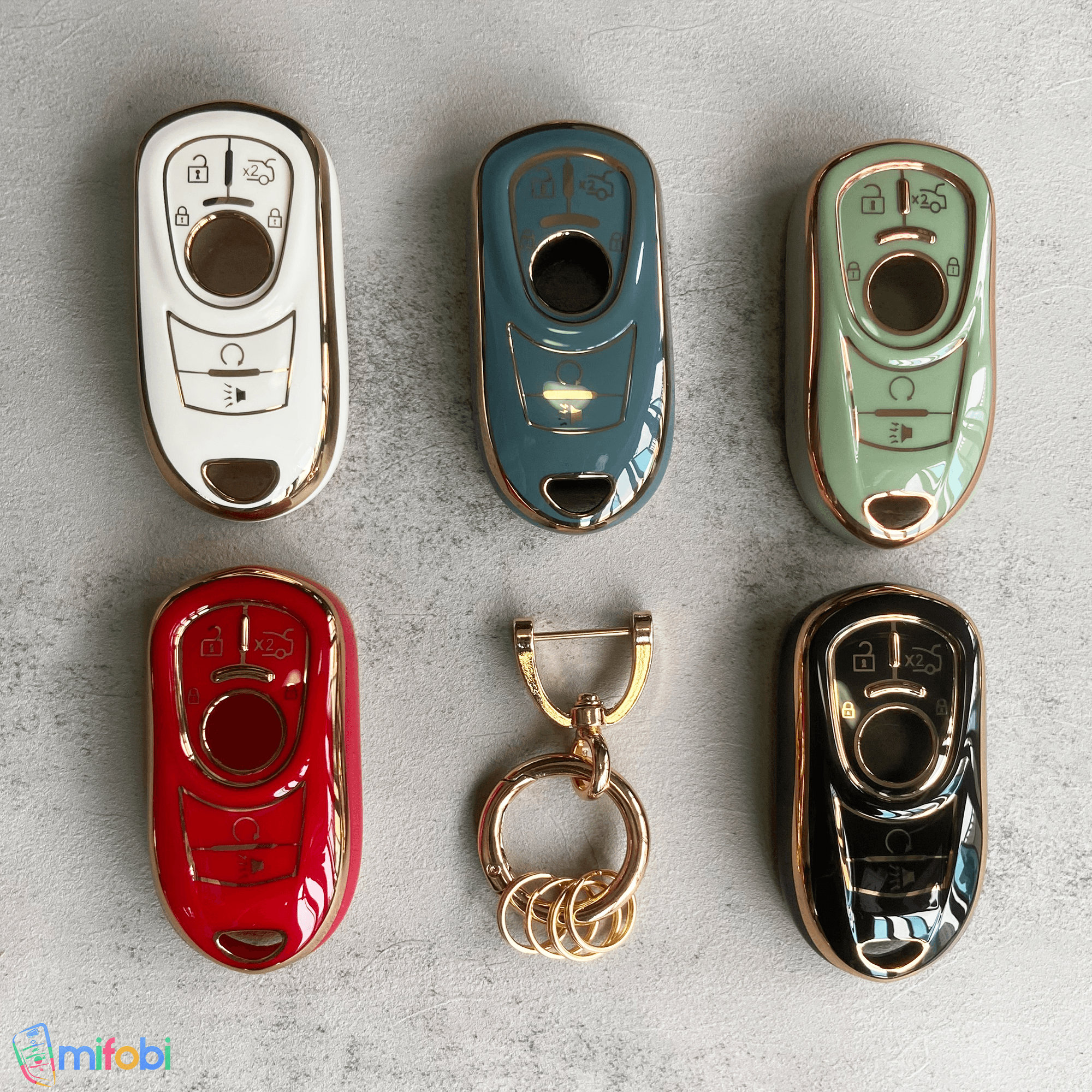 SANRILY Golden-edge Jade Pattern Key Fob Cover Case for Buick Encore Regal  5 Button Smart Key Accessories Keyless Key Fob Case Shell with Keychain