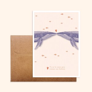 Kraftkarte und Umschlag - Whale Duo - Handgezeichnete Illustration - Druck auf dickem strukturiertem Papier - Pablo ist ein Mädchen