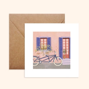 Carte et enveloppe kraft - Tandem - Illustration dessinée à la main - Impression sur papier épais texturé - Pablo est une fille