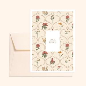 Carte et enveloppe - Doux Bisous - Illustration dessinée sur tablette - Impression sur papier épais texturé - Pablo est une fille