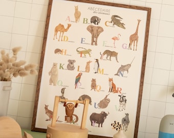Animal alphabet poster 30x40 cm – Children's alphabet poster – Baby room decoration – Illustrated educational poster