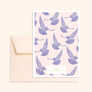 Carte et enveloppe ivoire - Pigeons voyageurs - Illustration dessinée à la main - Impression sur papier épais texturé - Pablo est une fille