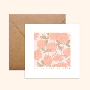 Card and Kraft Envelope - Hydrangeas - Hand Drawn Illustration - Printed on Thick Textured Paper - Pablo is a Girl