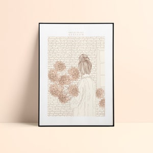 Floral poster &quot;Picking&quot; - Illustrated and printed in Brittany - Print on thick textured paper - 30x40cm format - Pablo is a girl