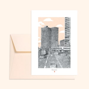Carte et enveloppe ivoire - Horizons, Rennes - Illustration dessinée à la main - Impression sur papier épais texturé - Pablo est une fille