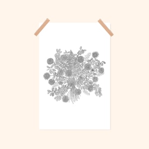Cartoon illustration "Bouquet" - 20x30cm - Digital print poster - Print on thick textured paper - Pablo is a girl