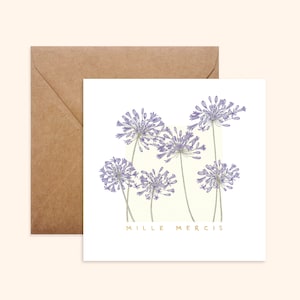 Kraft Card and Envelope - Agapanthus - Hand Drawn Illustration - Printed on Thick Textured Paper - Pablo is a Girl