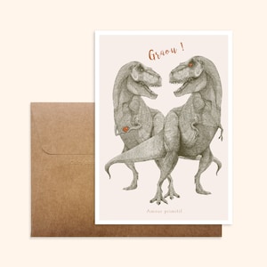 Carte et enveloppe kraft - Duo de Dinos - Illustration dessinée à la main - Impression sur papier épais texturé - Pablo est une fille