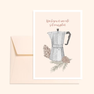 Carte Postale Un bisou et un café - Illustration dessinée à la main - Impression sur papier épais texturé - Pablo est une fille