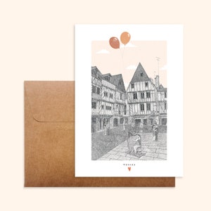 Carte et enveloppe ivoire - Vannes - Illustration dessinée à la main - Impression sur papier épais texturé - Pablo est une fille