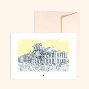 Carte et enveloppe ivoire - Éléphant Nantes - Illustration dessinée à la main - Impression sur papier épais texturé - Pablo est une fille