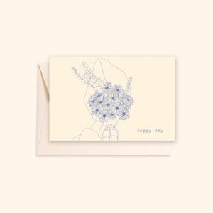 Mini carte et enveloppe - Happy Day - Illustration dessinée sur tablette -Impression sur papier épais texturé- Pablo est une fille