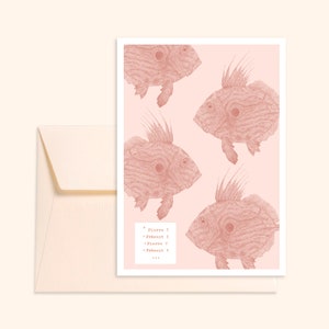 Carte et enveloppe ivoire - Poissons "Pierre"- Illustration dessinée à la main - Impression sur papier épais texturé - Pablo est une fille
