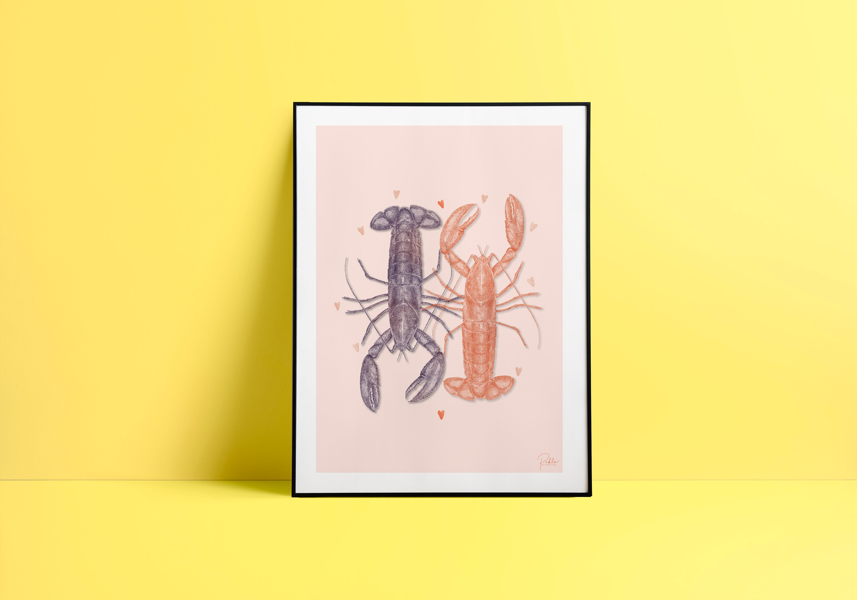 Illustration Dessinée Duo de Homards - 30x40cm Affiche Impression Numérique Tirage sur Papier Épais 