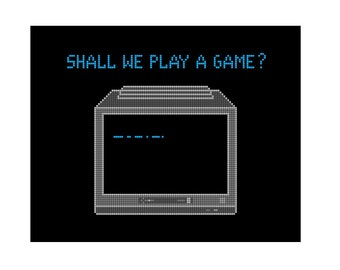 Shall we play a game War Games cross stitch pattern movie 1980s quote movie quotes blue black computer video game vintage nerdy geeky