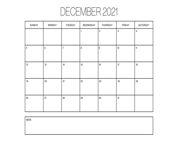 Month Of December 21 Minimalist Simple Calendar Etsy