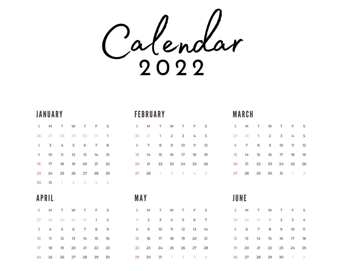 2022 Year Calendar Printable Minimalist Calendar 2022 - Etsy