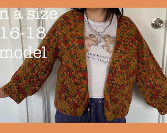 Crochet Autumn Fall Cardigan Orange Brown Green Sweater Plus Size Oversized