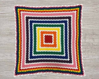 Crochet Rainbow Colourful Colorful Granny Square Baby Blanket Throw Decor Afghan Blanket Handmade Scallop Border