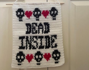 Crochet Tapestry Wall Hanging Art Home Decor Quote Funny Joke Humor Skull Heart Alt Emo Goth Alternative Sign