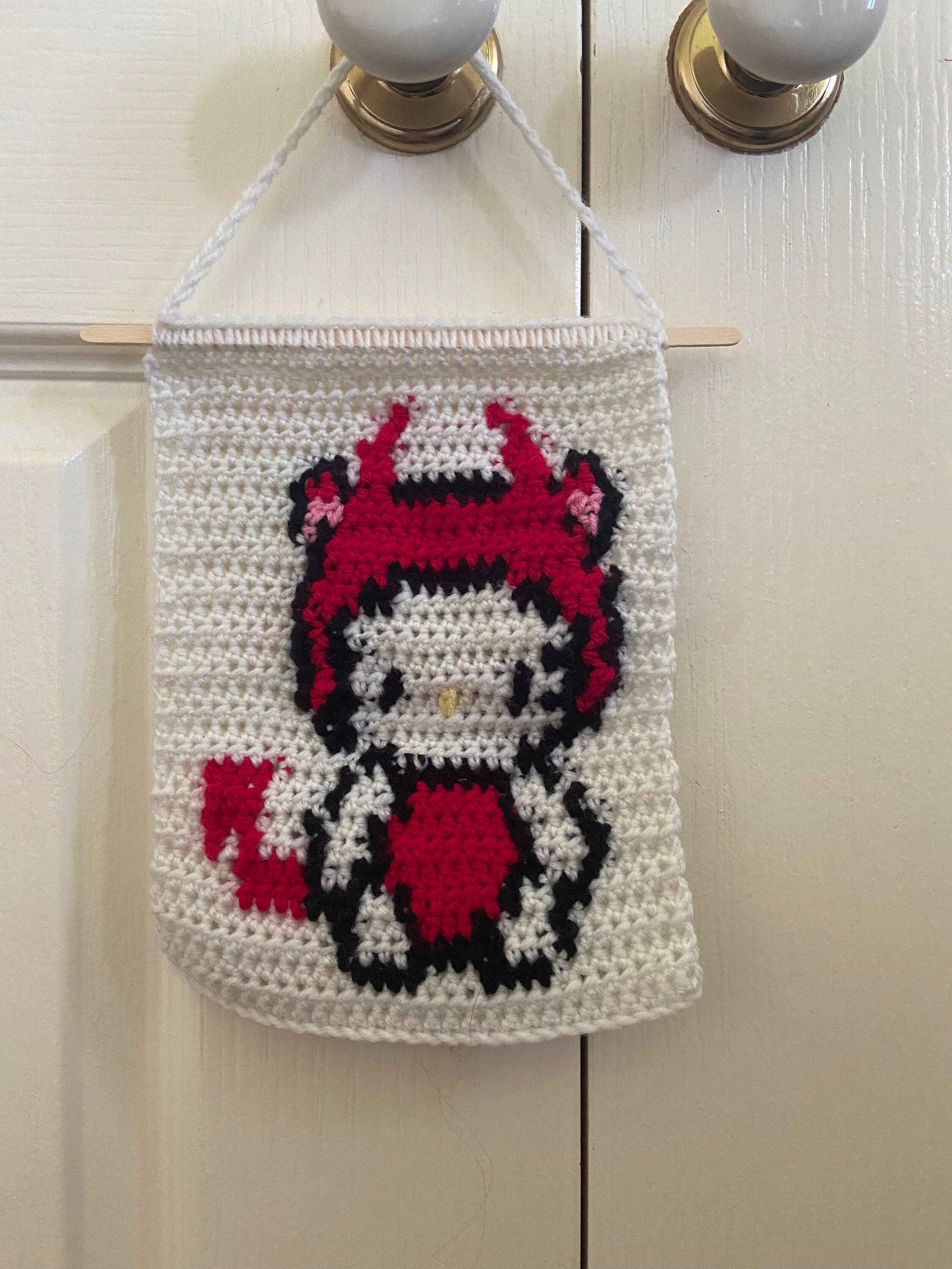 Hello Kitty Devil Costume Crochet Tapestry Wall Home Decor Cute Cartoon Art