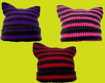 Crochet Cat Ear Beanie Hat Striped