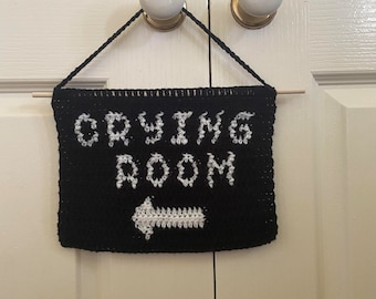 Crochet Tapestry Wall Hanging Home Decor Funny Joke Humor Alt Emo Alternative Art Sign