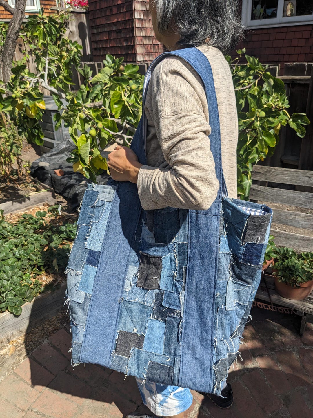 Big Patchwork Denim Shoulder Bag - Etsy