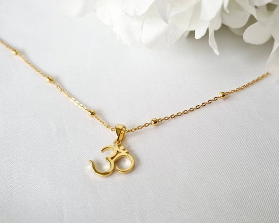 Om Pendant Sphere Ball Chain 18k Gold Plated Om Pendant Etsy