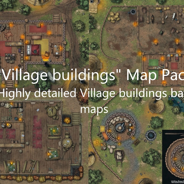 RPG Top down Battle map pack "Village buildings" can be used for DnD and other tabletop RPGs